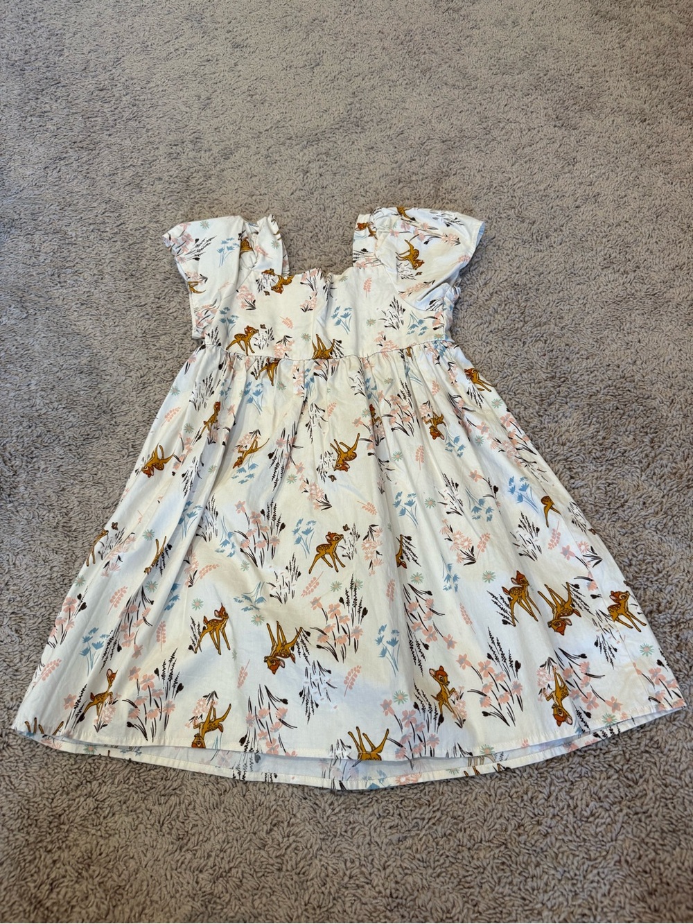 Disney White Dress with Pastel Floral & Fawn Print size M 8